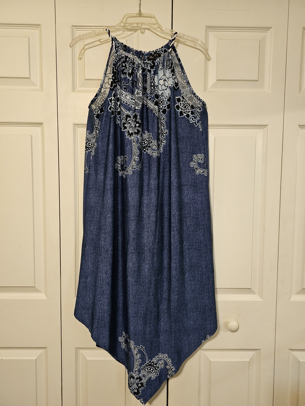 Blue Paisley Halter Handkerchief Hem Dress